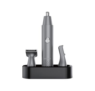 Green Lion 3-in-1 Grooming Kit with 3 Replaceable Heads, 6500RPM Motor Speed, Stainless Steel Blade Material, Suitable for Face, Nose & Eyebrows, Brush & Oil Bottle Included - Silver