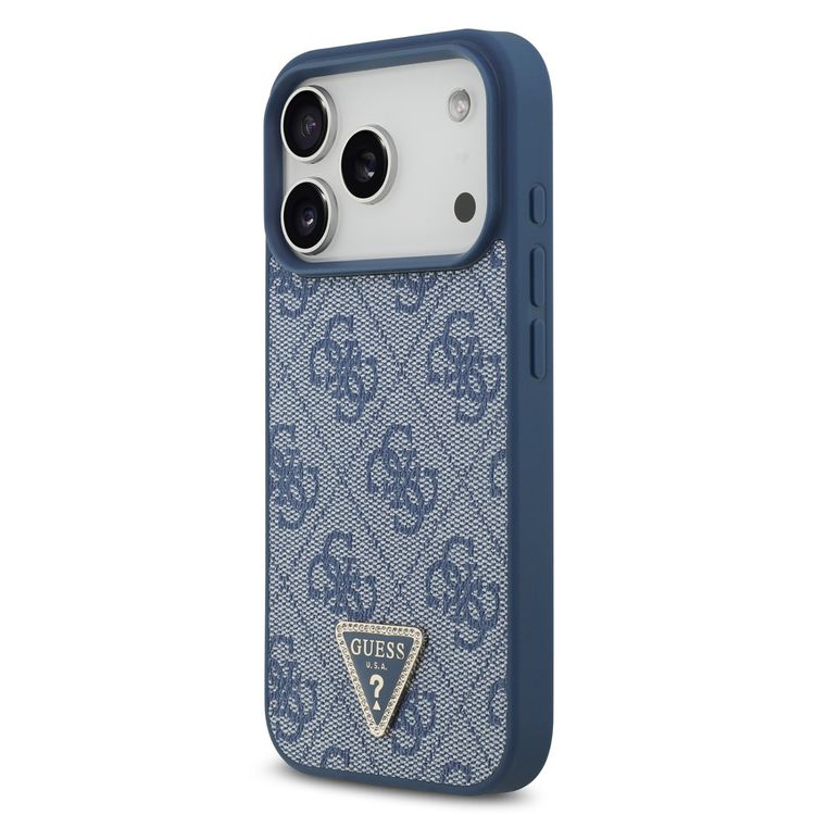 غطاء ماغ سيف 4G من جلد PU مع شعار مثلث لجهاز آيفون 17 برو، تصميم نحيف، حماية من السقوط، قبضة مريحة، تغليف مستدام، تصميم خفيف الوزن، سهل التركيب - أزرق