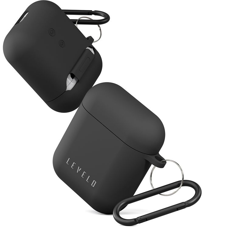 Levelo Gorra Hybrid Silicone AirPods 1 & 2 Case with Metal Carabiner, Shockproof, Slim & Thin Design, Lightweight & Slim, Easy Snap-On - Black
