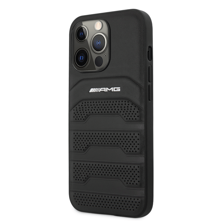 AMG Genuine Leather Case With Perforated Black Leather Debossed Lines Hot Stamped White Logo