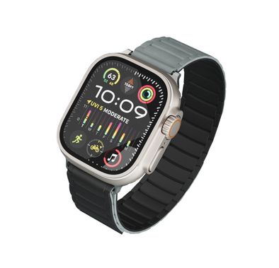 Levelo Stella Silicone Watch Strap with Magnets, Compatible with 49/46mm Smartwatches & Apple Watch SE, Series 9, 8, 7, 6, 5, Dual-Color Wearable, Hypoallergenic Material, Easy Snap-On, Sweat-Resistant, Water-Resistant - Black / Gray