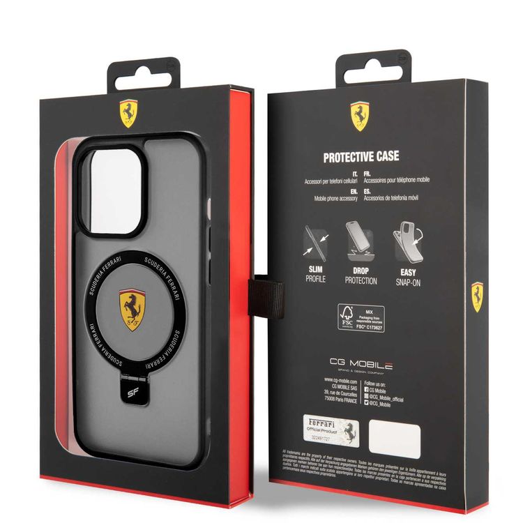 Ferrari iPhone 15 Pro Max For Magsafe Ring Stand Case - Black