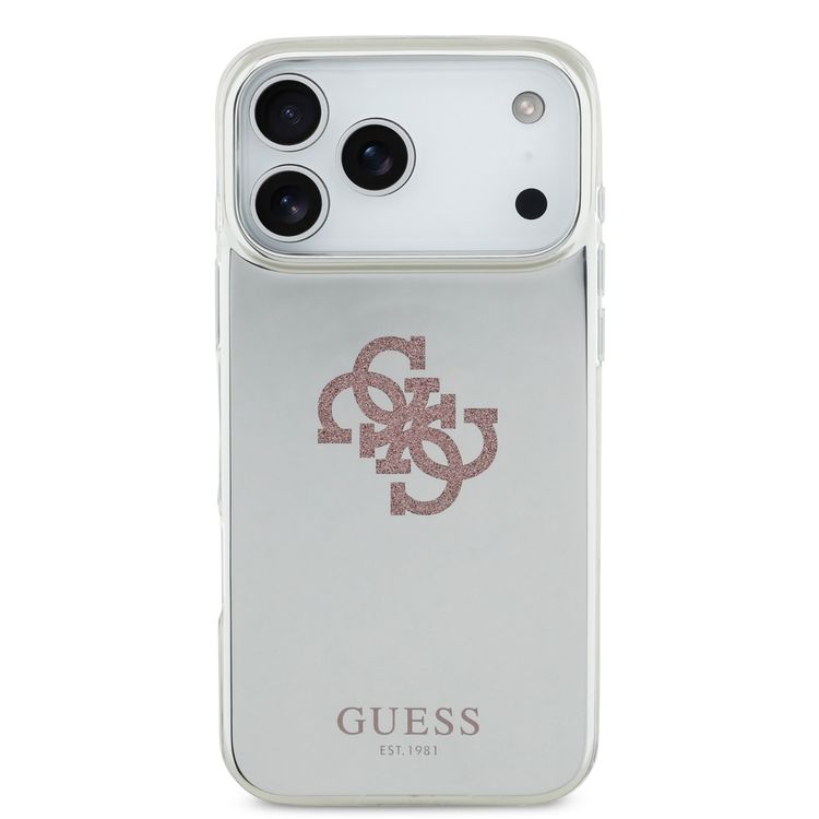 غطاء ميرا من Guess MagSage PC & TPU مع شعار 4G اللامع الكبير لهاتف iPhone 17 Pro Max، ذو تصميم نحيف وخفيف الوزن، مريح في المسكة، تغليف مستدام، سهل التركيب، حماية من الصدمات - وردي