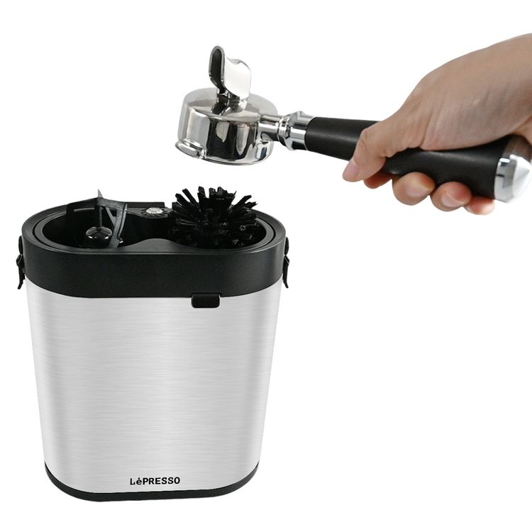 LePresso Sterilix Portafilter Cleaner Machine with Stainless Steel Material, Tringular Spiral Scraper Blade Type, 51 & 58mm Portafilter, Detachable Design, One Touch Operation - Silver