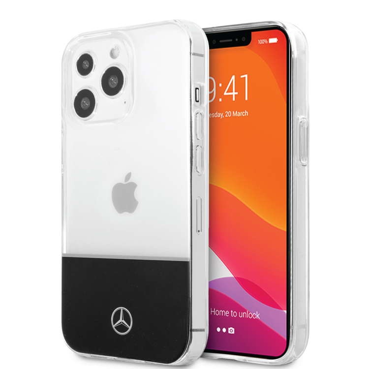 Mercedes-Benz PC/TPU Case with Silver Electroplated Middle Line iPhone 14 Pro Compatibility - Transparent