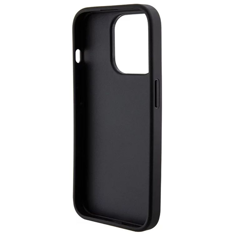 Guess Gripstand Saffiano Case with 4G Strass Metal Logo - Black - iPhone 15 Pro Max