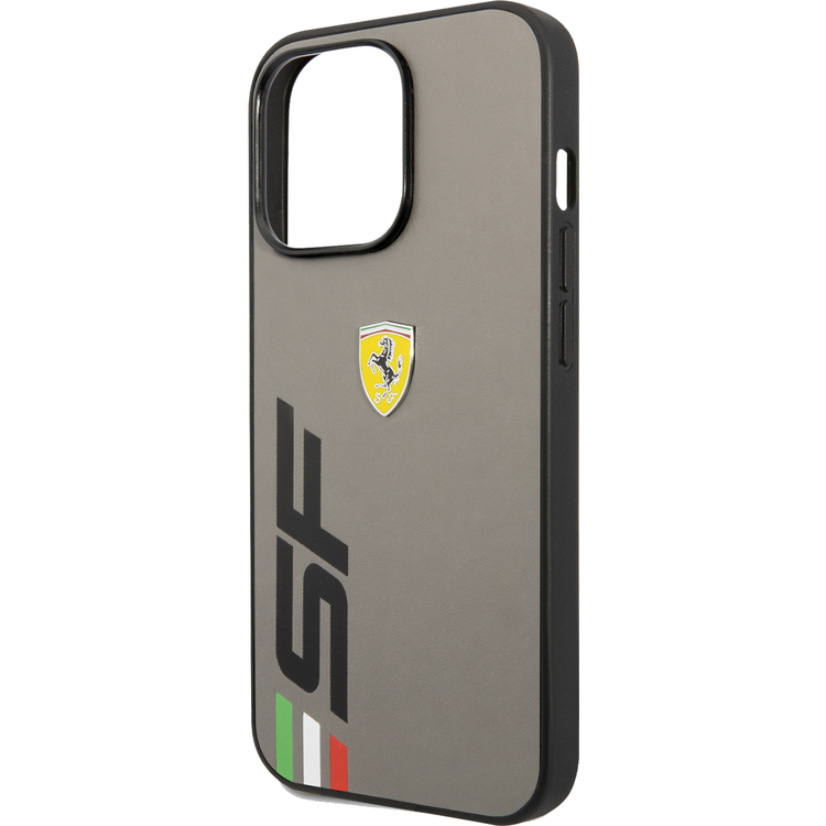 Ferrari Leather Printed Big SF Logo Hard case, Drop protection, Compatible with iPhone 13 Pro - Grey