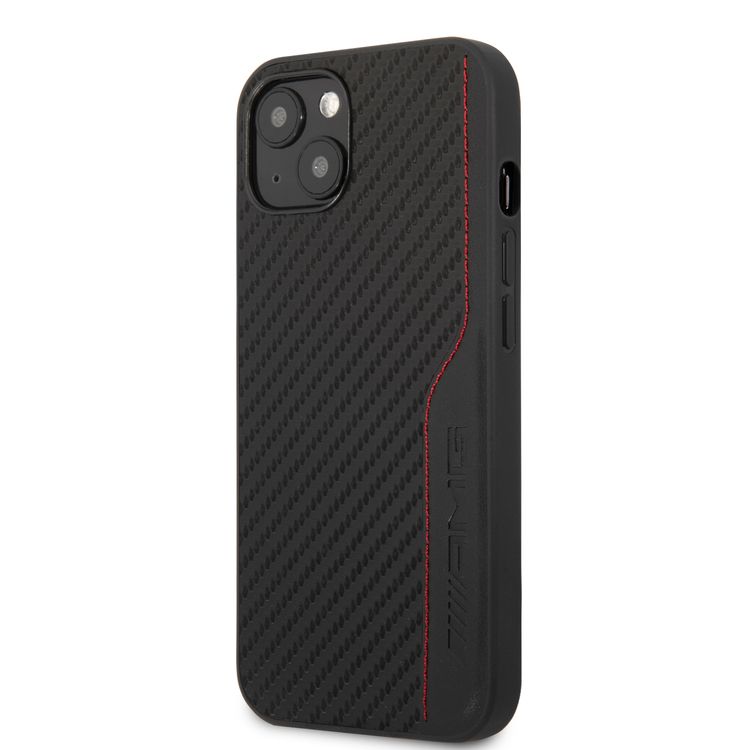 CG MOBILE AMG Hard Case with PU Carbon Effect Leather & Red Stitching Line Hot Stamped Logo Compatible for iPhone 13 (6.1") Easy Access to All Ports