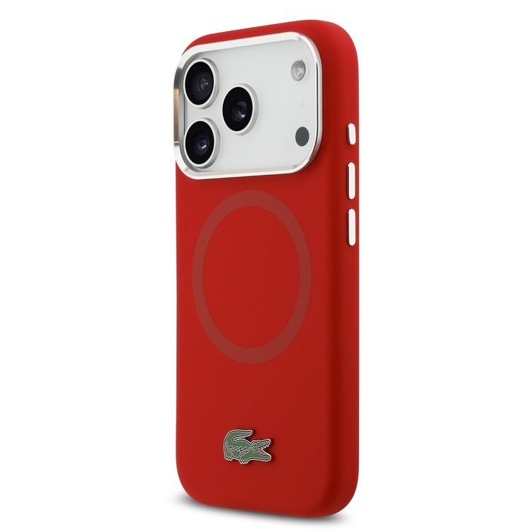 Lacoste MagSafe Silicone Case with Metal Logo for iPhone 17 Pro Max, Drop Protection, Sustainable Packaging, Slim Profile, Easy Snap-On Design - Red
