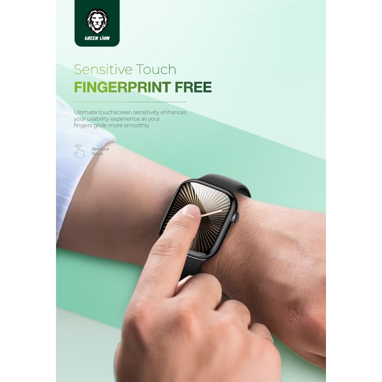 واقي شاشة ثلاثي الأبعاد من Green Lion لساعة Apple Watch Series 10، مقاس 46 مم، مضاد لبصمات الأصابع، مضاد للخدش، لمسة حساسة، وضوح عالي، مقاوم للصدمات، حماية من السقوط، مادة ذاتية الشفاء - شفاف
