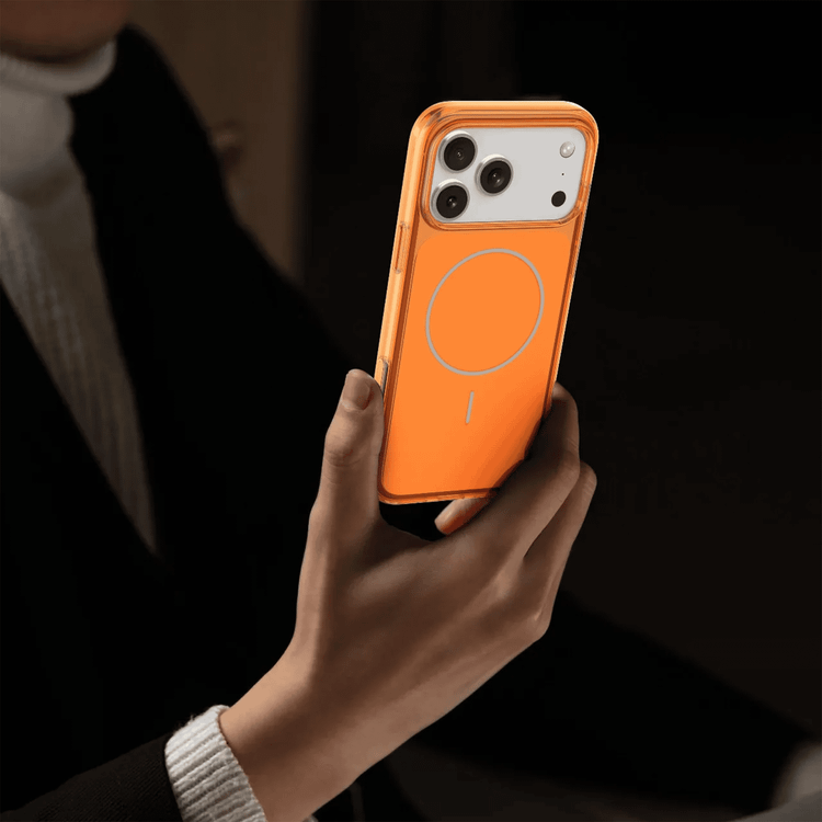 Levelo Opulent Full PC iPhone 17 Pro Case with Strong N52 Magnets, MagSafe Compatible, Camera Control Button, Ever-Clear Technology, 2.0mm PC Frame, Raised Bezel Protection, Military-Grade Protection, Shock-Resistant Bumper, Anti-Scratch Cover - Sunrise Orange