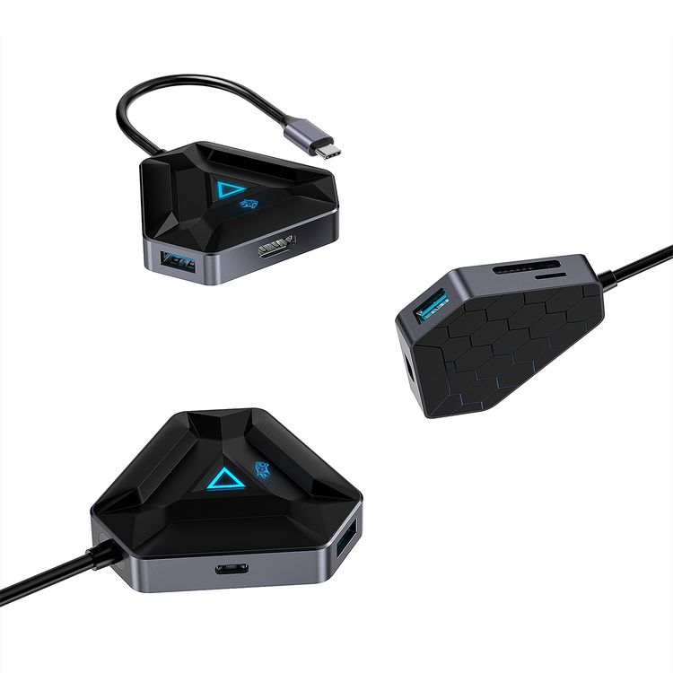 Porodo Gaming 6-in-1 USB-C Hub Gamers Edition, 4K HDMI, 100W Power Delivery, 5Gbps Data Transfer, Compatible with Android, iOS, Mac & Windows - Black