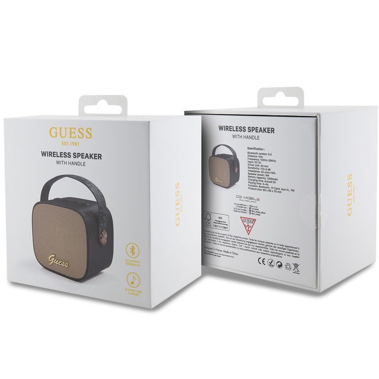 Guess Wireless Speaker with 10m Bluetooth range, Crystal Clear Sound & Rich Bass, True Wireless Stereo Function, 1200mAh Battery, 40mm Driver Unit, Lightweight & Portable - Black