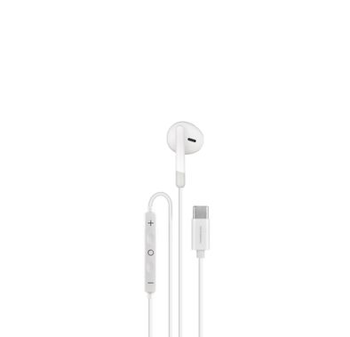 Powerology Type-C Mono Earphone with HD Sound Quality, In-ear Design, 1.2m Cable Length, Voice Assistant Support, In-Line Control Button, Lightweight & Comfortable Design - White
