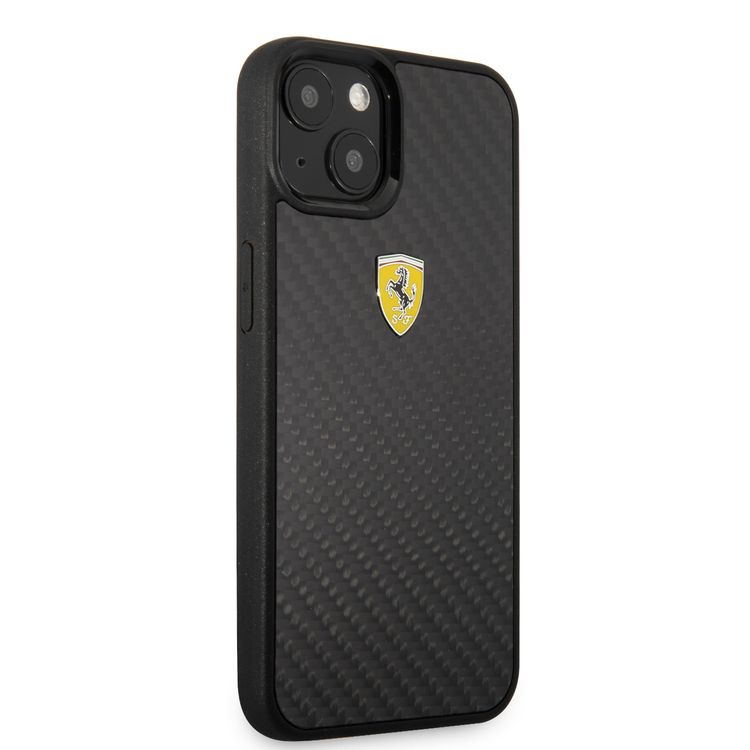 CG MOBILE Ferrari Real Carbon Hard Case Metal Logo Compatible for iPhone 13 (6.1") Scratches Resistant, Easy Access to All Ports