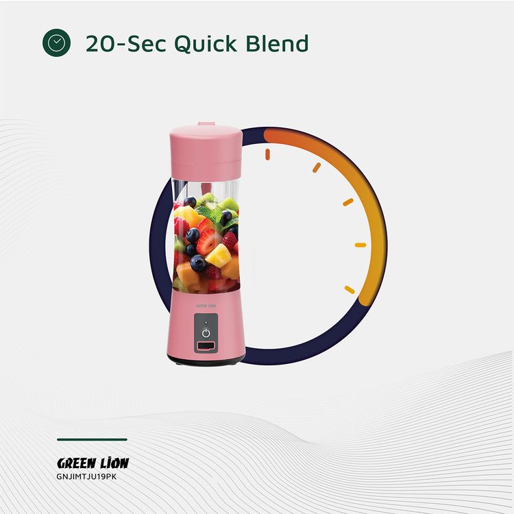 Green Lion Juice Mate Portable Juicer with 380mL Capacity, 6-Blade Design, Up to 15 Blending Cycles, 1200mAh Battery & USB-C Charging Port, LED Indicator, 20 Seconds Single Blend Time, BPA-Free & Food-Grade Material - Pink