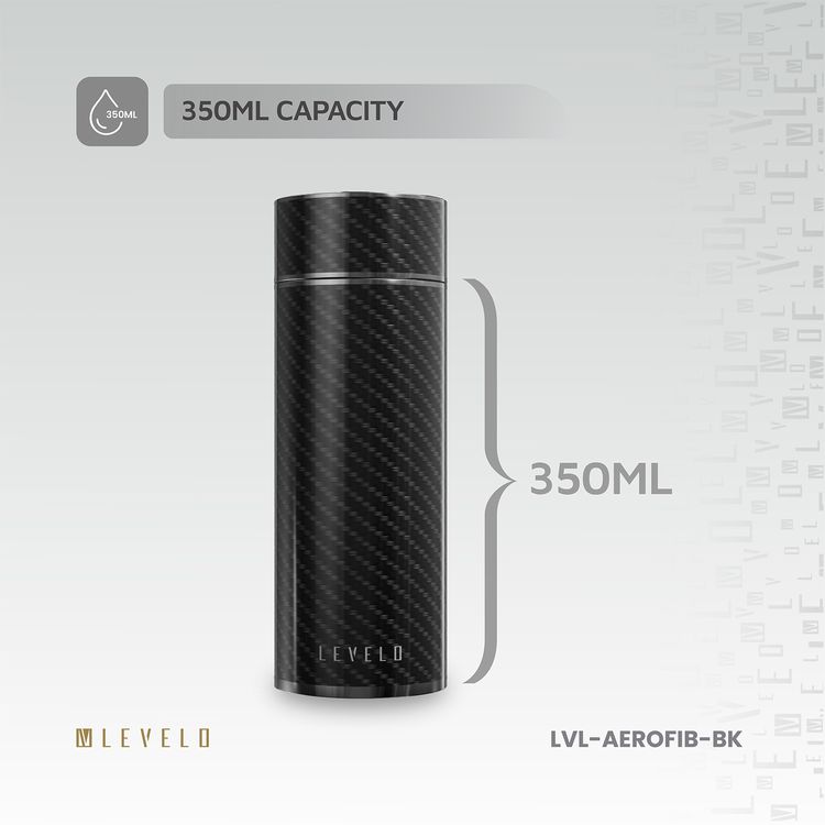 Levelo AeroFiber 350mL Carbon Fiber Bottle, Dual 100°C Heat Resistant, BPA-Free, Leak-Proof, 8-Hour Temperature Stability, Scratch-Resistant Carbon Fiber, Odor-Free - Black
