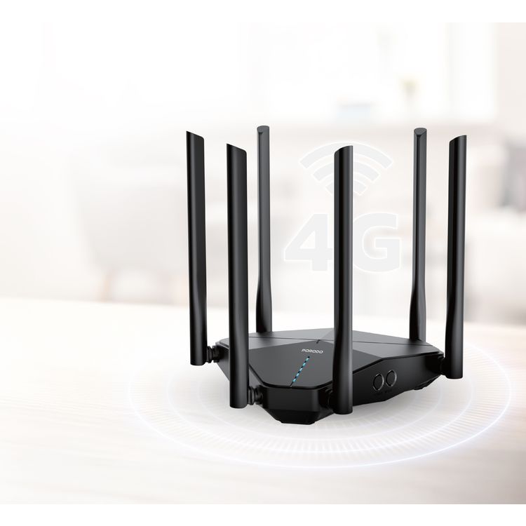 Porodo Dual-Band Portable 4G LTE Wi-Fi Router with 4000mAh Battery Capacity, 3 Giga LAN Ports, 1200Mbps Wi-Fi Speed, 4x LTE/UMTS & 2x Wi-Fi External Antennas, Nano Sim, Secure Encryption, 2.4G & 5G Dual Band - Black