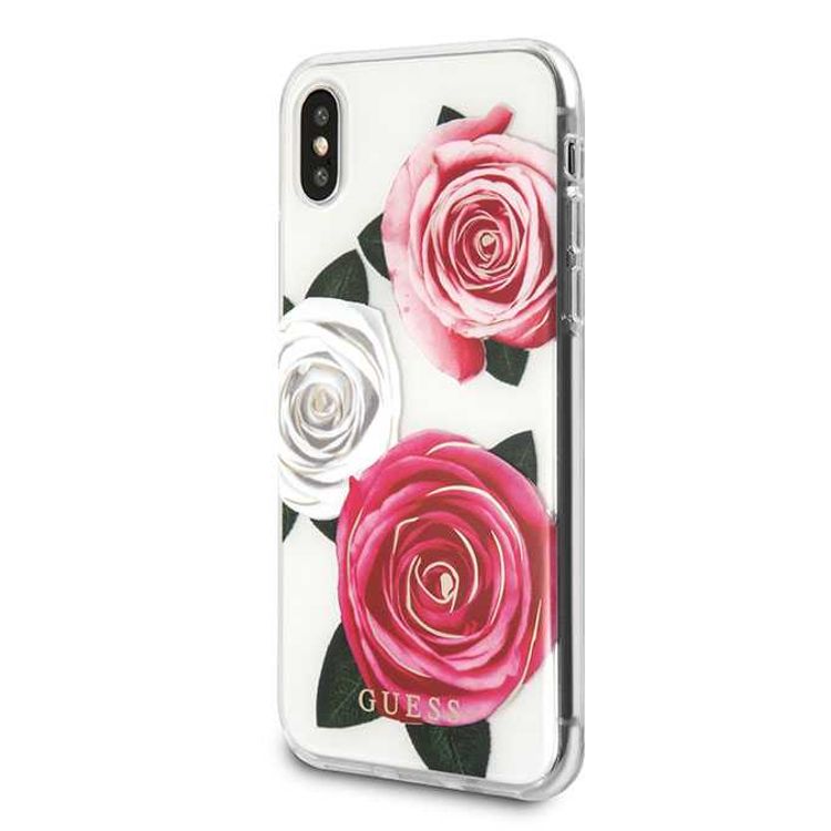 Guess Flower Desire Transparent Hard Case for iPhone Xs Max, Full Protection Case, Shock Absorption Back Cover - Tricolor Roses