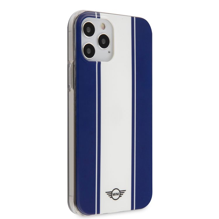 Mini Cooper PC/TPU Horizontal Stripes Hard Case for iPhone 12 Pro Max (6.7") - Navy Blue