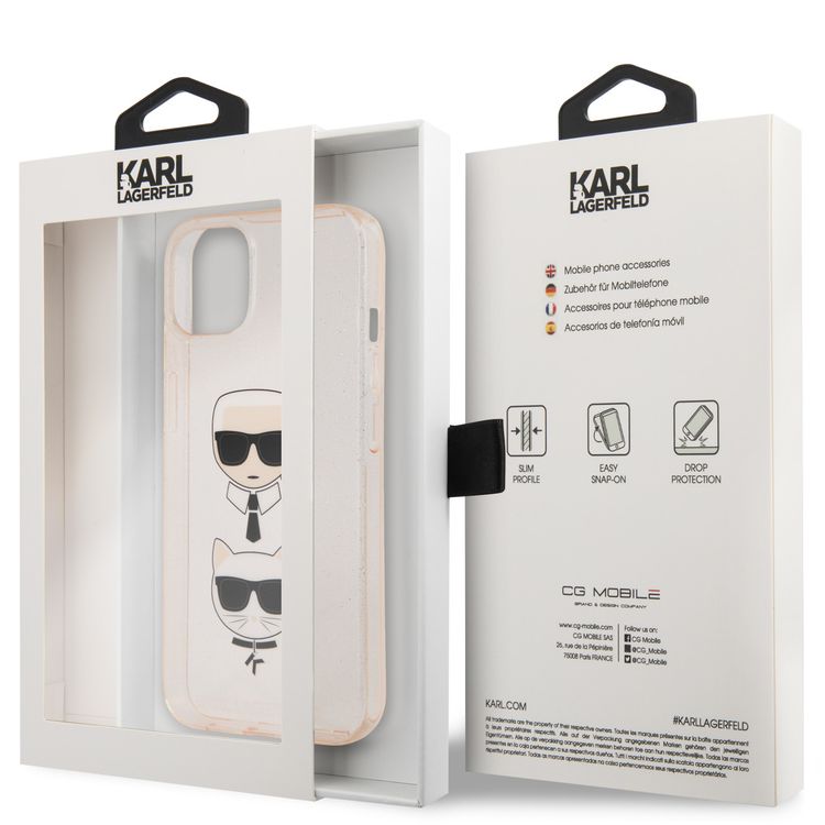 CG MOBILE Karl Lagerfeld TPU Full Glitter Case with Embossed Karl & Choupette Head Compatible for iPhone 13  (6.1") Scratch Resistant, Easy Access to All Ports, Drop