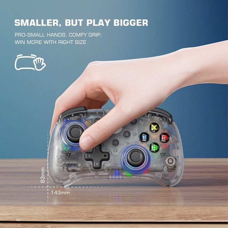 GameSir T4 Mini Multi-Platform Gaming Controller with Up to 10 Hours Working Time, Adjustable Backlight Modes, Multiple Turbo Setups, User-Friendly - Translucent White