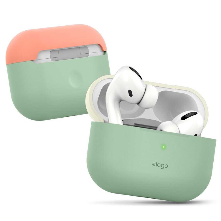 Elago Duo Case for Apple Airpods Pro - Top-Classic White / Peach, Bottom-Pastel Green