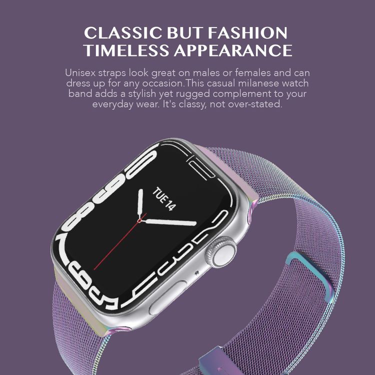 Levelo Double Milanese Watch Strap for Apple Watch 42/44/45mm, Stainless Steel Material, Double-lock Folding Buckle, Adjustable Strap, Easy Installation - Iridescent