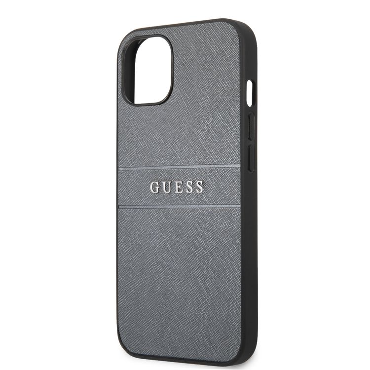 CG MOBILE Guess PU Leather Case Saffiano with Metal Logo Hot Stamp Stripes Compatible for iPhone 13 (6.1") Anti-Scratch, Easy Access to All Ports