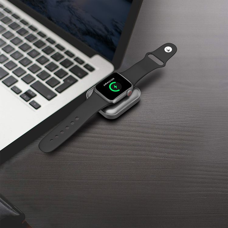 Porodo Dual-Dock Wireless Charger for Apple Watch & AirPods, Travel Friendly, 3W Apple Watch Output, 5W AirPods Output, Plug & Charge, Type-C Charging - Gray