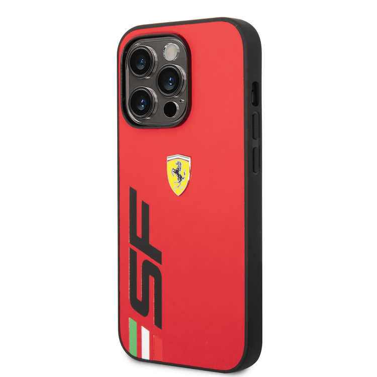 Ferrari PU Leather Case with Printed Big SF Logo iPhone 14 Pro Compatibility - Red