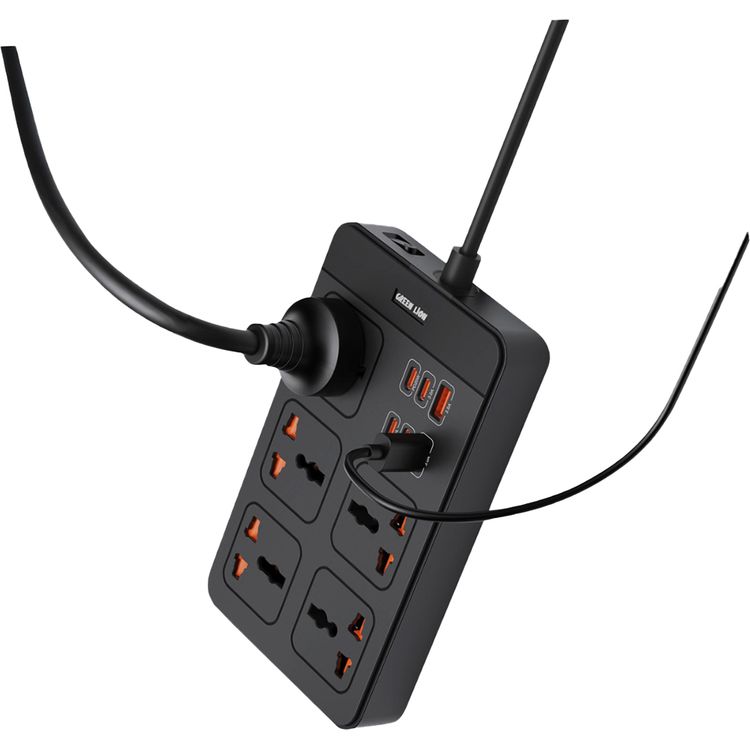 مقبس كهرباء جرين لايون GS 500 مع توافق عالمي، مقاوم للاشتعال من نوع PC، حماية أثناء الشحن، محطة 11 في 1، مزلقات أمان، سلك طاقة بطول 3 متر