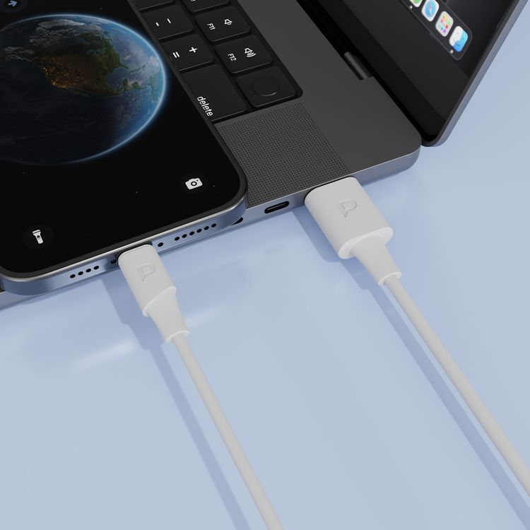 كيبل باورولوجي باور سينك فليكس من USB-A إلى Lightning بطول 1.2 متر، عمر افتراضي يصل إلى 10000 انحناء، شحن سريع ونقل بيانات، مادة TPE مصبوبة، سرعة نقل بيانات تصل إلى 480 ميجابت في الثانية - أبيض