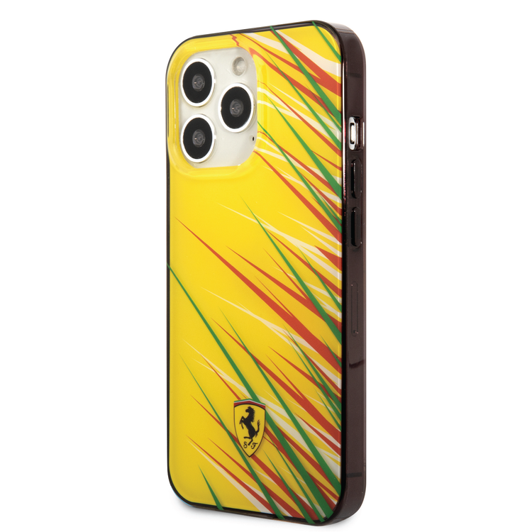 Ferrari PC/TPU Case with Double Layer Grass Print iPhone 14 Pro Compatibility - Yellow
