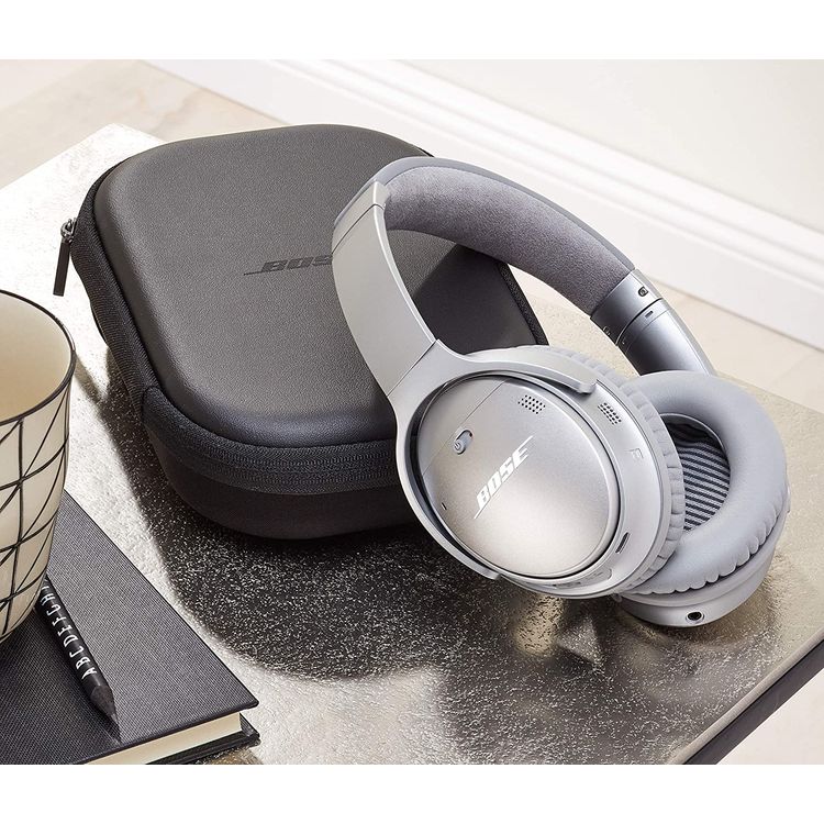 Bose Wireless Bluetooth Headphones with Active Noise Canceling, NFC, 20 Hours Playtime, 2 Hours Charging Time, Bluetooth & 3.5mm 1.2m Audio Cable Connectivity, 2400 to 2483.5 MHz Frequency, 90° Earpiece Swivel, 20dB Bluetooth Transmitter Power, 30.5cm Micro-USB Charging Cable, LED Indicator - Silver