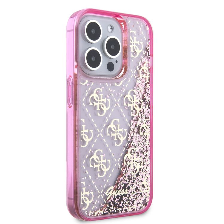 Guess Liquid Glitter Case with 4G Pattern - Pink - iPhone 15 Pro