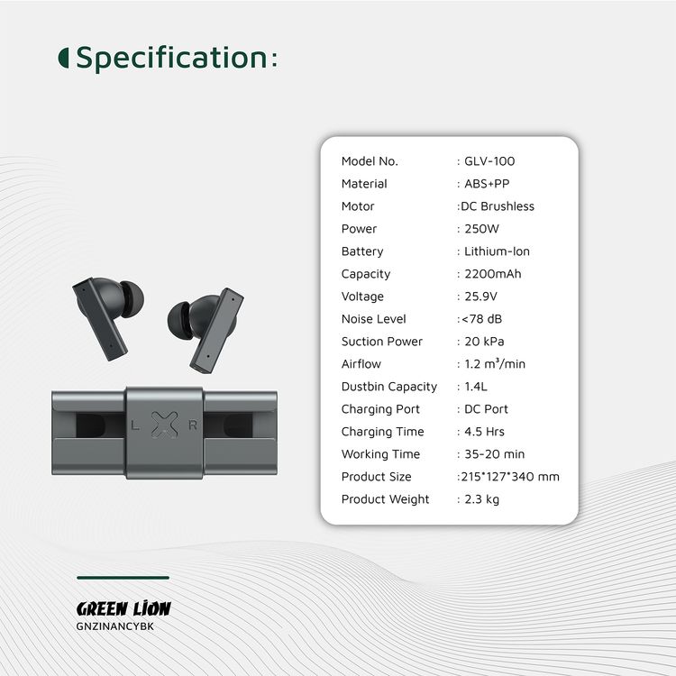 سماعات الأذن Green Lion ZINC Y TWS مع ميزة إلغاء الضوضاء النشطة ANC، بعلبة من سبيكة الألومنيوم، ميكروفون عالي الدقة، تقليل الضوضاء بمقدار 25 ديسيبل، نطاق نقل يصل إلى 10 أمتار - اللون الأسود.