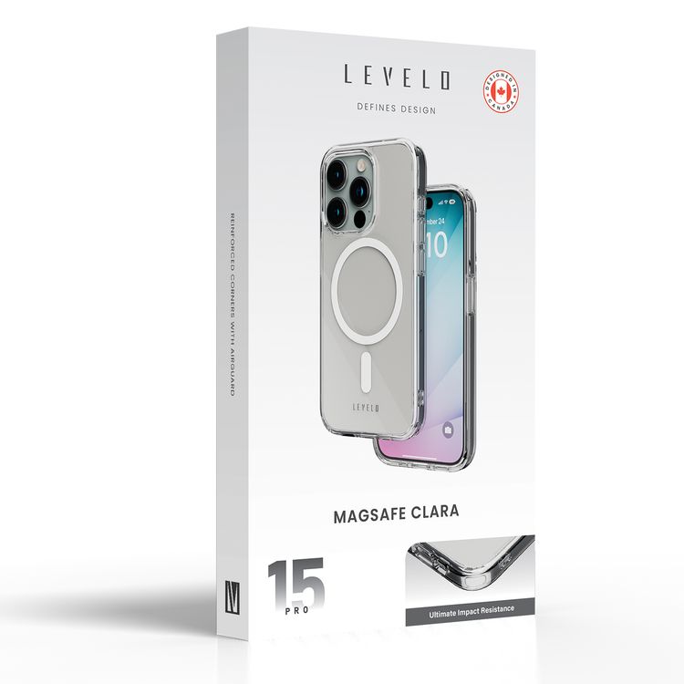 Levelo MagSafe Clara Clear Case for iPhone 15 Pro, MagSafe Compatibility, Bumper Protection, Lifted Camera Ring, Premium Material - Clear