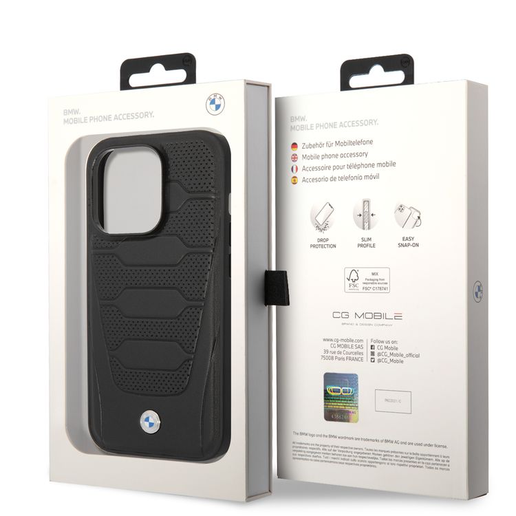 BMW Magsafe Compatibility Signature Collection Genuine Leather with Perforated Seats Design iPhone 14 Pro Max Compatibility - Black