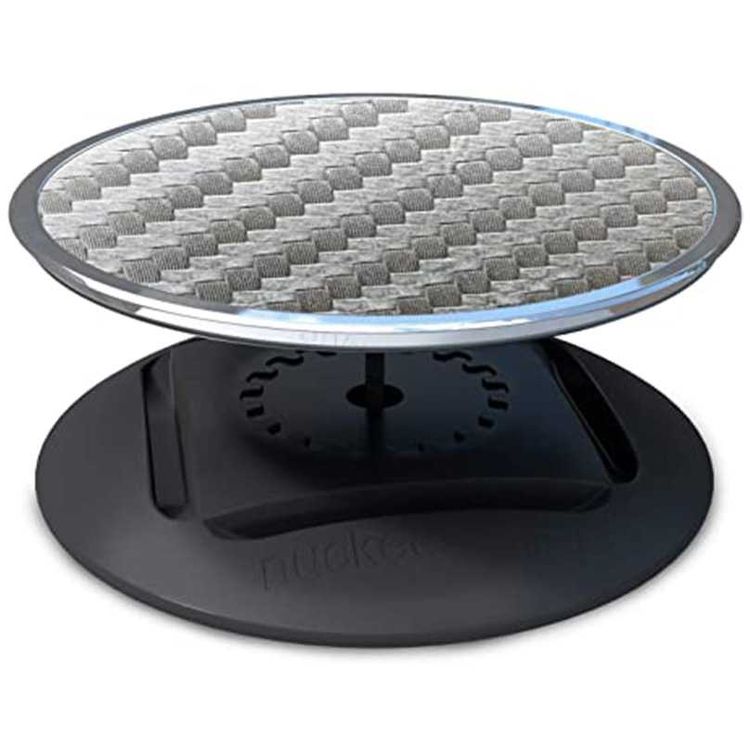 Nuckees Carbon Graphite Stand and Grip with Snug-hug Technology Compatible for Smartphones - Magnetic Mount Friendly Kickstand - 360° Viewing - 4-way Locking Stand - Silver