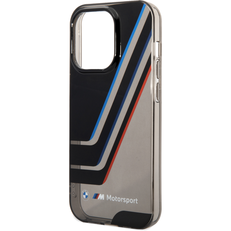 BMW Motorsport Collection PC/TPU IML Printed Tricolor Stripes, Translucent Zones iPhone 14 Pro Compatibility - Black