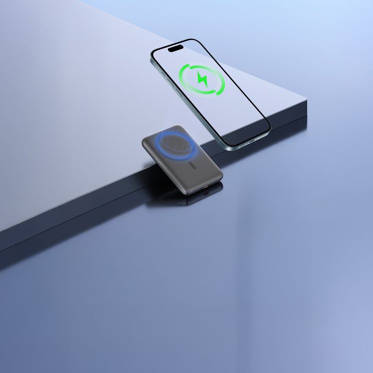 Green Lion Vetra 5000mAh Power Bank with USB-C to USB-C Cable Strap, 20W Power Delivery, Fast Charge Support, MagSafe Compatible, Multiple Protection - Gray