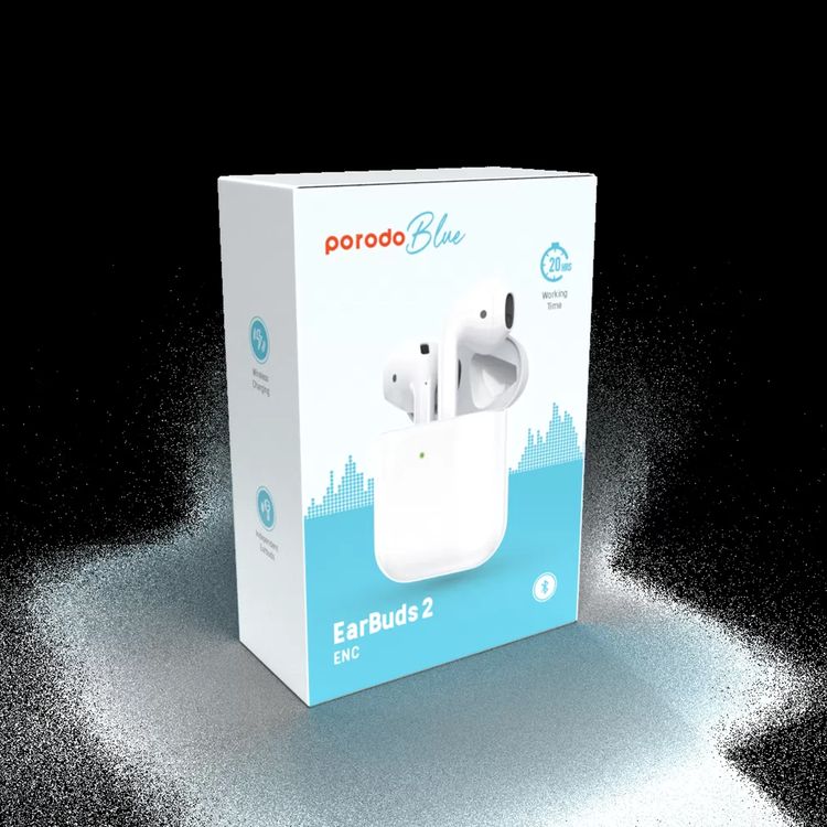 Porodo Blue Deep Bass Wireless Earbuds 2, One-Step Pairing, Comfortable Fit, Independent Earbuds, Touch Control, Deep Bass -  White
