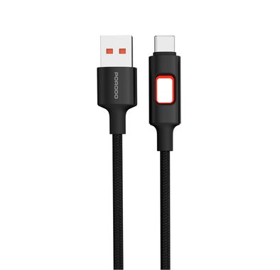 Porodo LED Braided USB-A to USB-C Cable with 12W Power Delivery, 1.2m Cable Length, Tangle-Free Design, High-Speed Data Transfer, Fast Charging Speed, Superior Durability - Black