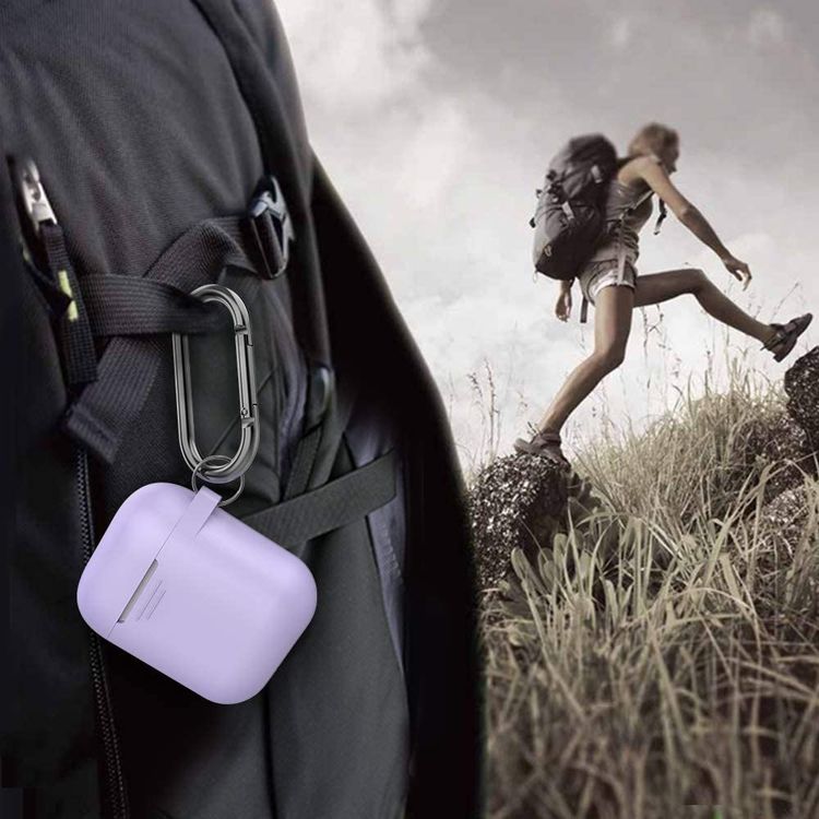AhaStyle Keychain Silicone Case with Anti-Lost Ring for AirPods 1/2 Generation, Drop Resistant, Dustproof and Absorbing Protective Cover with Hang Case Lavender