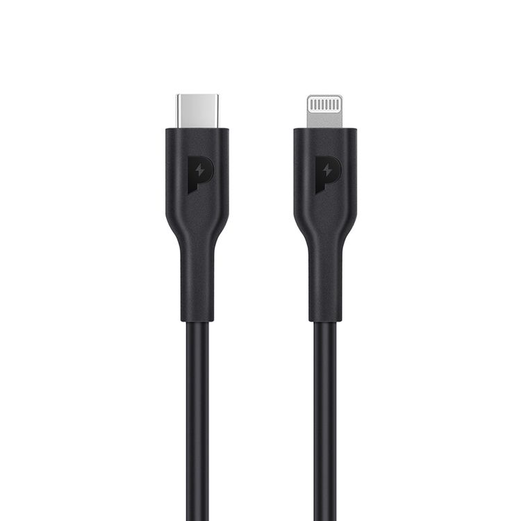 Powerology USB-C to Lightning Cable with 20W Power Delivery, 1.2m Cable Length, PVC Material, Universal Compatibility, Fast Data Sync & Charge - Black