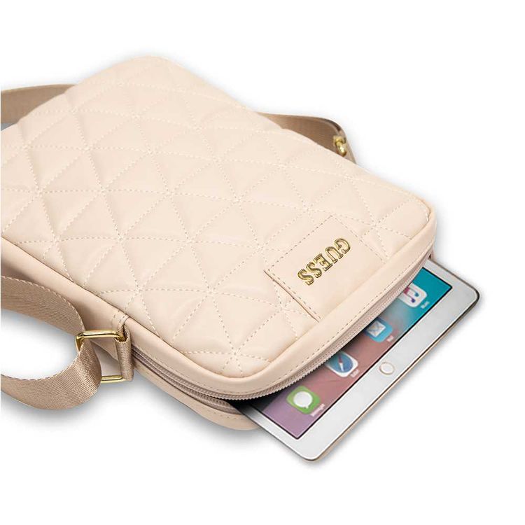 CG Mobile Guess PU Quilted Tablet Bag 10" with Adjustable Shoulder Strap, Easy for Carrying, Slim Lightweight Portable Storage Bag Suitable for Outdoor