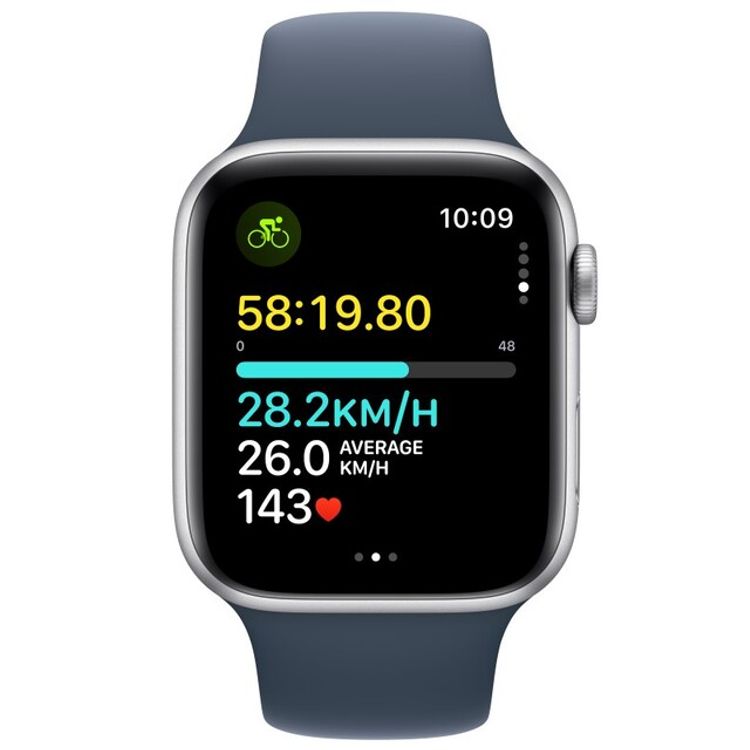 Apple Watch SE 2023 [GPS 44mm] Silver Aluminum Case with Storm Blue Sport Band | M/L