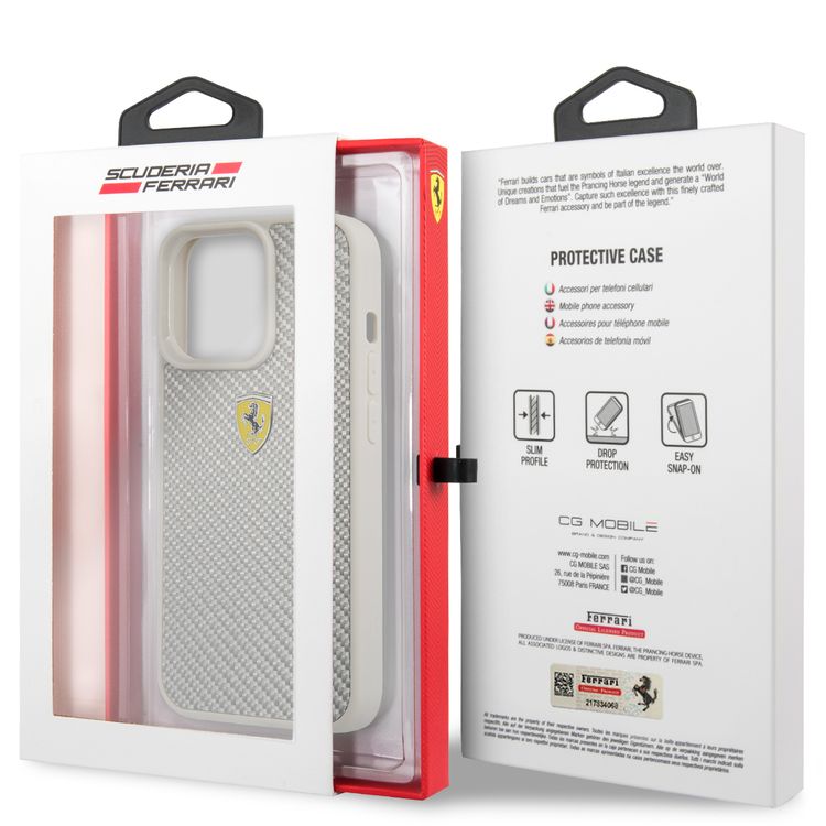 CG MOBILE Ferrari Real Carbon Hard Case Metal Logo Compatible for iPhone 13 Pro Max (6.7") Scratches Resistant, Easy Access to All Ports