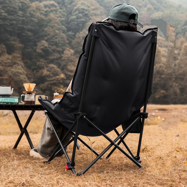 Green Lion Travix Camping Chair with Non-Slip Base, Large Side Pocket, Adjustable Backrest, High-Quality Fabric, Lightweight Design, Carry Bag Included - Black